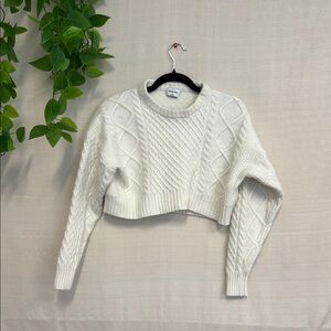 Sunday Best White Cable Knit Crew Neck Sweater